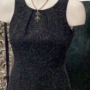Gorgeous. Elie Tahari  wool blend speckled black shift dress.   Pleating detail